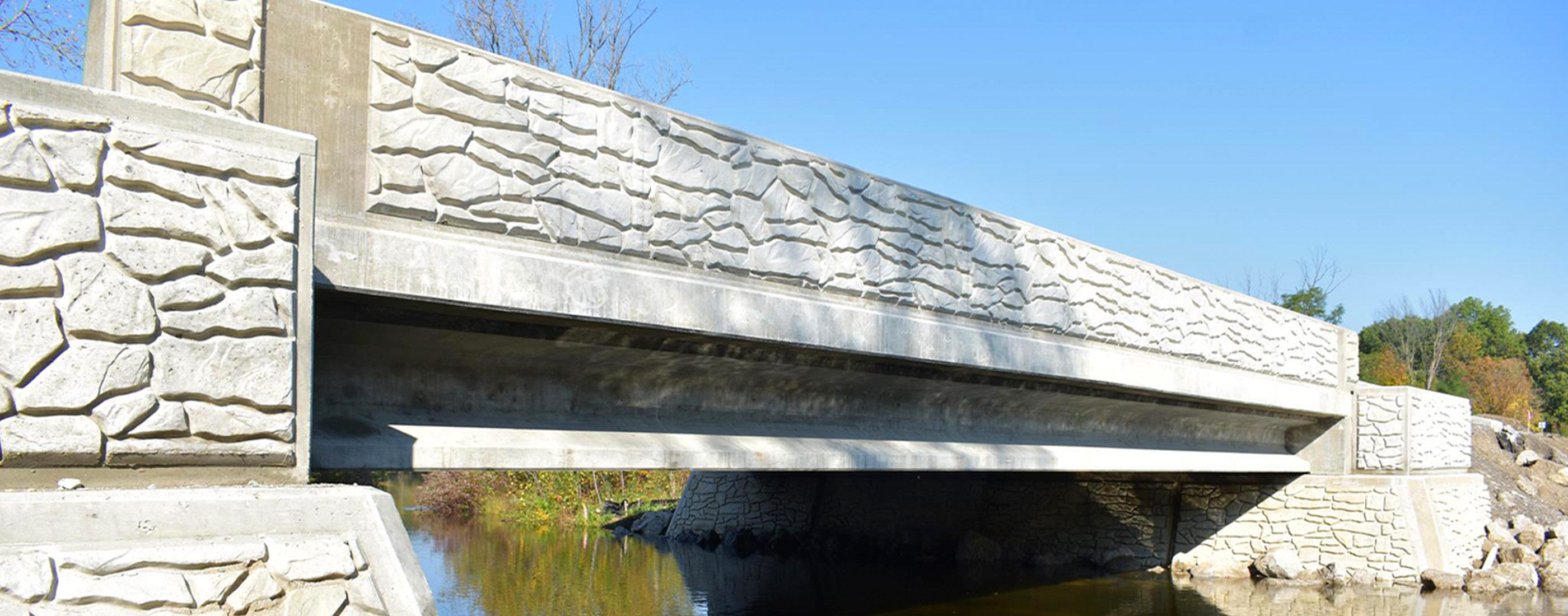 A side view of the new Wixom Road bridge spanning the Huron River.