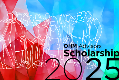 Graphic representing the OHM Advisors Scholarship, which recognizes students pursuing education in a STEM related field.