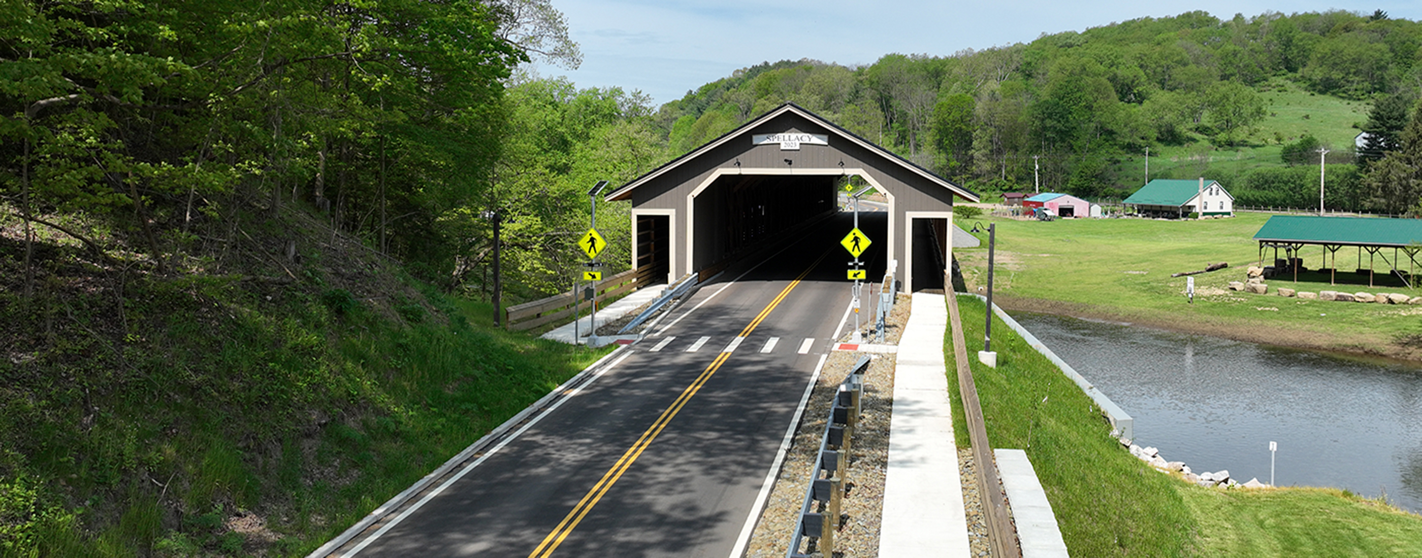 Entrance to the 300-foot Spellacy Bridge in Holmes County, Ohio