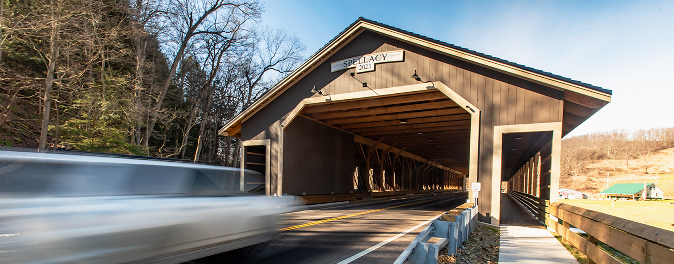 Entrance to the 300-foot Spellacy Bridge in Holmes County, Ohio