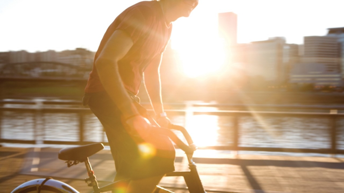 Man on bike stock image