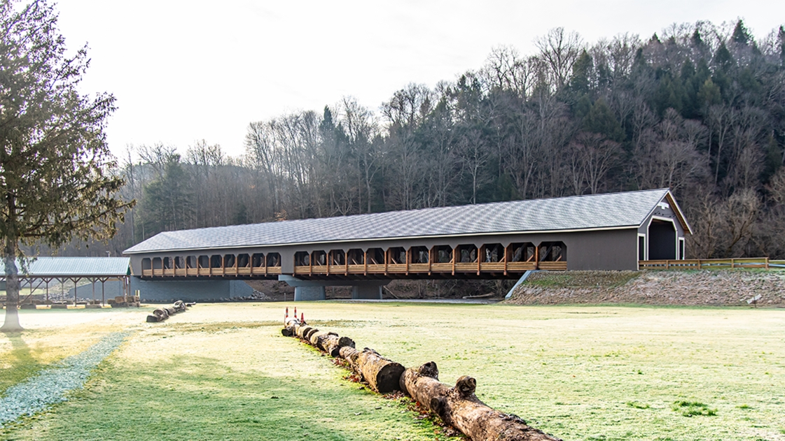 Photo of the Spellacy Covered Bridge over the Mohican River in Holmes County, Ohio