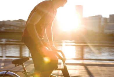 Man on bike stock image